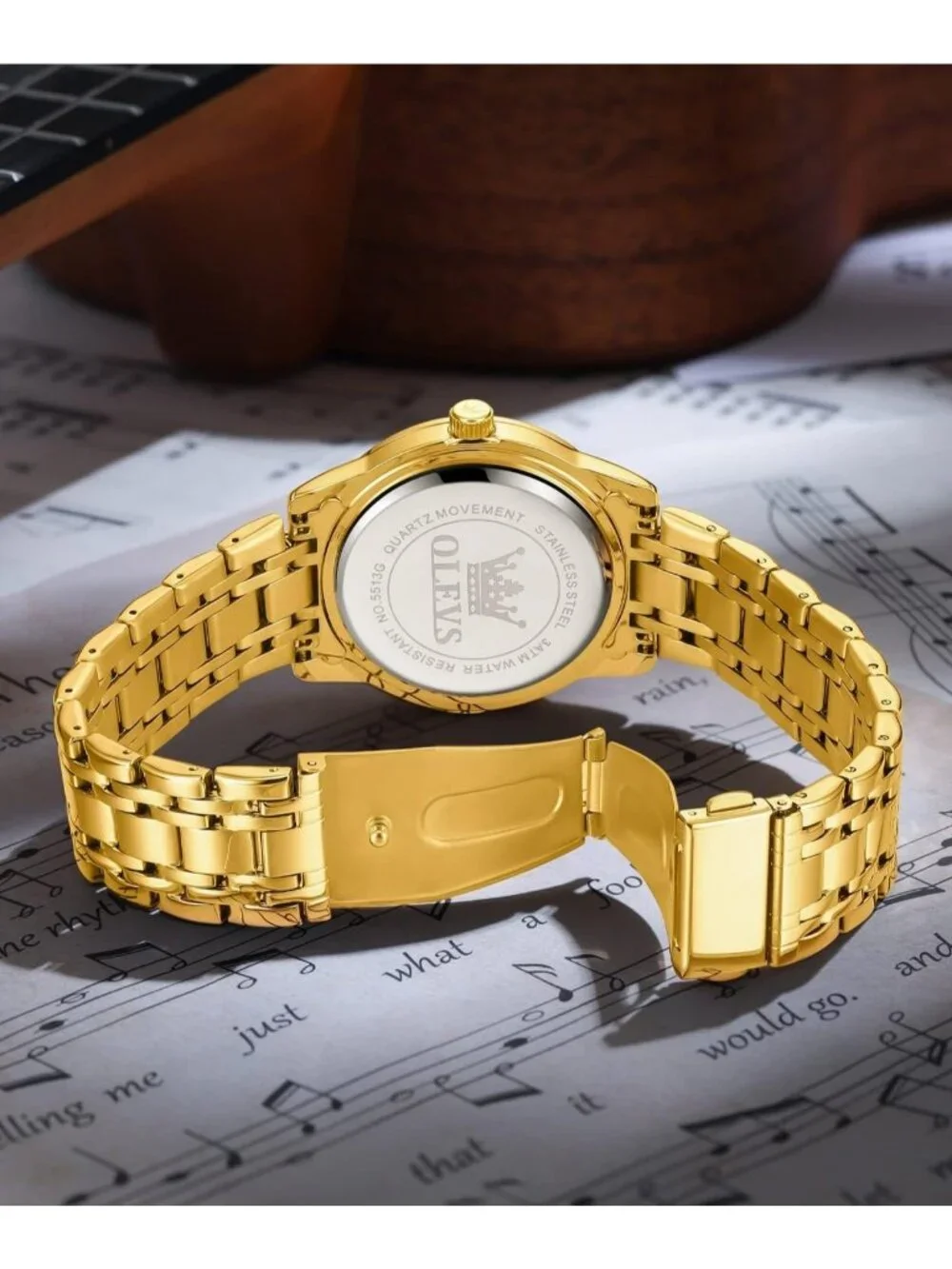 Olevs Men's Gold Diamond Wrist Quartz Stainless Steel Luminous Luxury Watch